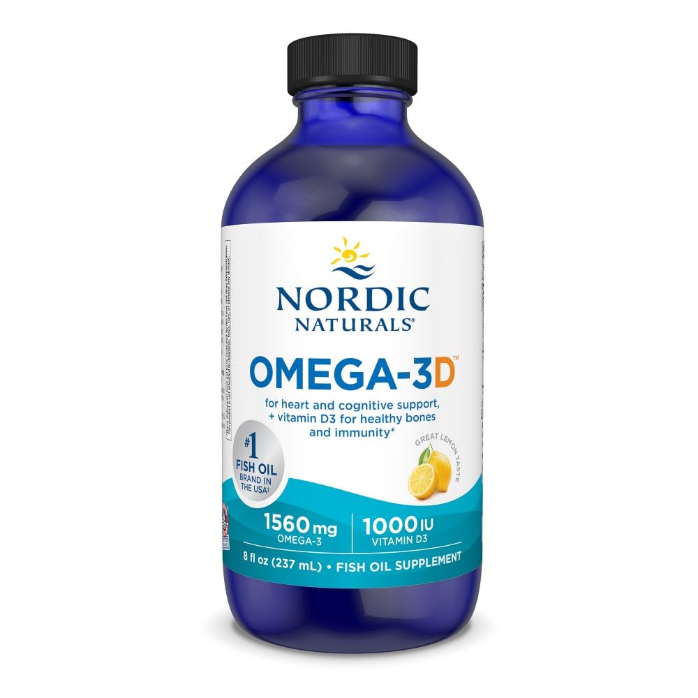 Nordic Naturals Omega-3D, Lemon Flavor - 8 oz - 1560 mg Omega-3 + 1000 IU Vitamin D3 - Fish Oil - EPA & DHA - Immune Support, Brain & Heart Health, Healthy Bones - Non-GMO - 48 Servings Nordic Naturals uk supplements