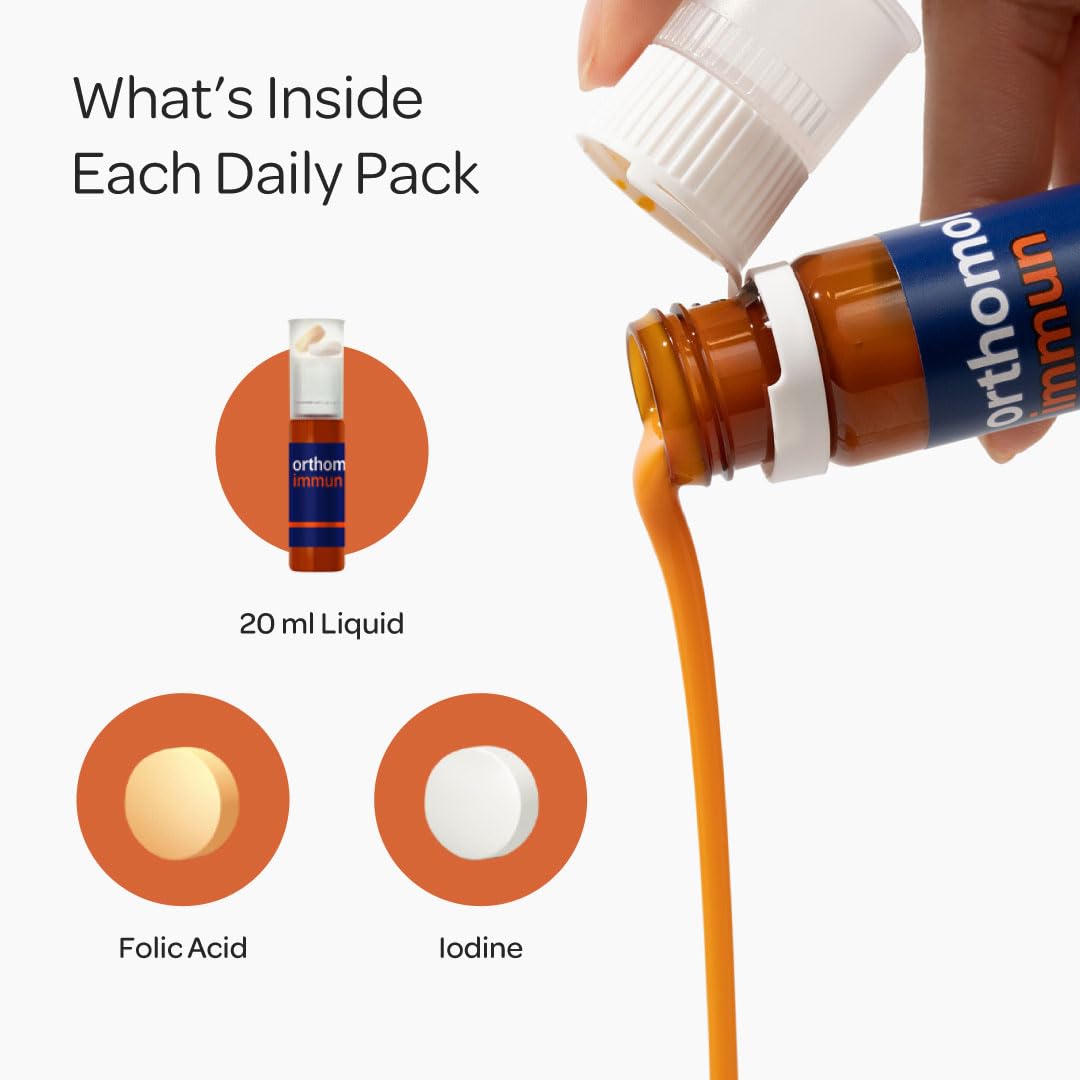 Orthomol Immun, Immune Support Vials for Adults with Vitamin C, Zinc, Selenium, Iodine, Vitamin D, E, A ,B, Calcium, 25+ Immune Boost Nutrients, 1 Serving Per Day for Daily Health (30 Day Supply) Orthomol uk supplements