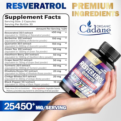 Premium Resveratrol Supplement 25450mg - Healthy Aging, Heart, Brain & Immune Support Organic Cadane uk supplements