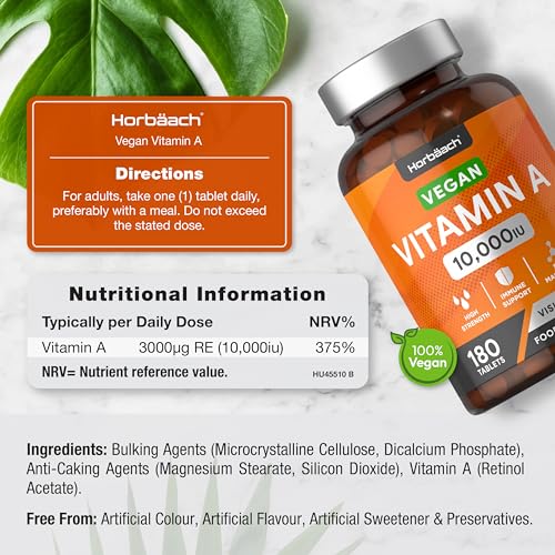 Vitamin A Tablets 10000iu | 180 Count | High Strength Vitamin A as Retinol Acetate Horbäach uk supplements