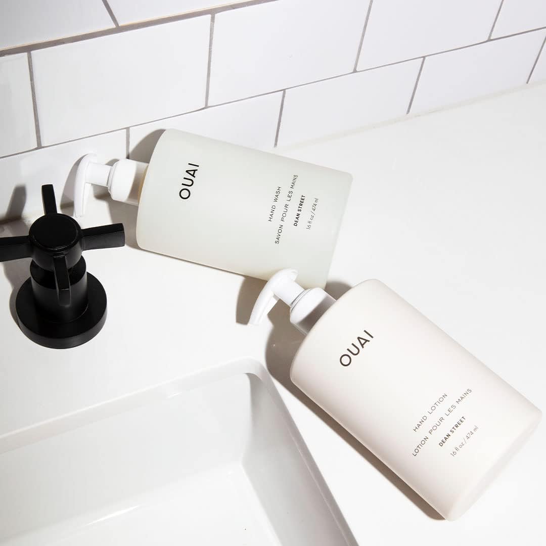 OUAI Hand Wash and Hand Lotion Set, Dean Street Scent - Moisturizes and Exfoliates with Daily Use - Made with Jojoba Esters, Avocado & Rosehip Oils (16 Fl Oz Each) OUAI uk supplements