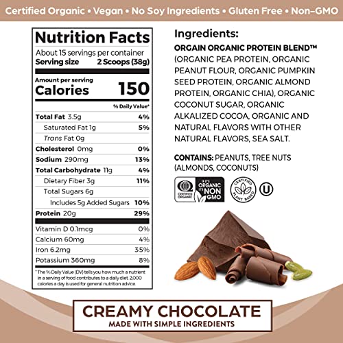 Orgain Organic Simple Vegan Protein Powder, Chocolate - 20g Plant Based Protein Orgain uk supplements