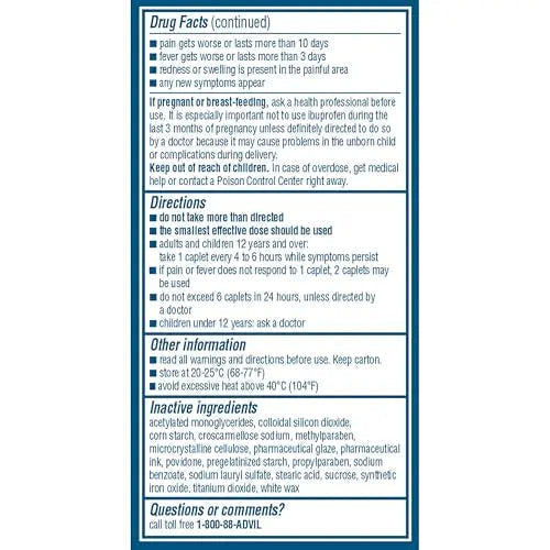 Advil Pain Reliever and Fever Reducer, Pain Relief Medicine with Ibuprofen 200mg for Headache, Backache, Menstrual Pain and Joint Pain Relief - 100 Coated Caplets Advil uk supplements