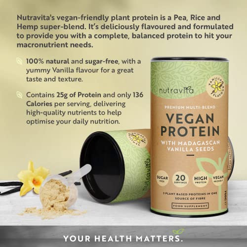 Vegan Protein Powder - Vanilla Flavour - Plant-Based High Protein Powder - 25g Protein per 36g Serving Nutravita uk supplements