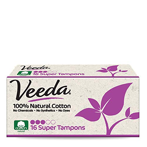 Veeda 100% Natural Cotton Applicator Free Tampons, 16 Count Super Absorbency unscented Veeda uk supplements