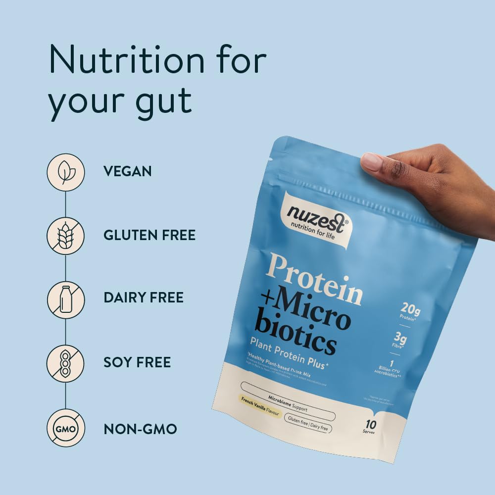 Nuzest - Protein + Microbiotics – Gut Health - Plant Protein Powder - French Vanilla, 300g (10 Servings) Nuzest uk supplements