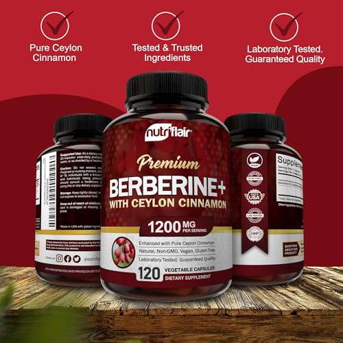 NutriFlair Premium Berberine HCL 1200mg, 120 Capsules - Plus Pure True Ceylon Cinnamon NutriFlair uk supplements