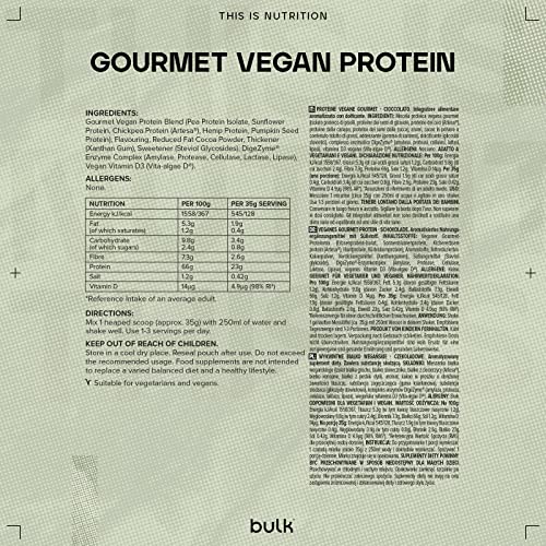 Bulk Gourmet Vegan Protein Powder, Chocolate, 700 g Bulk uk supplements