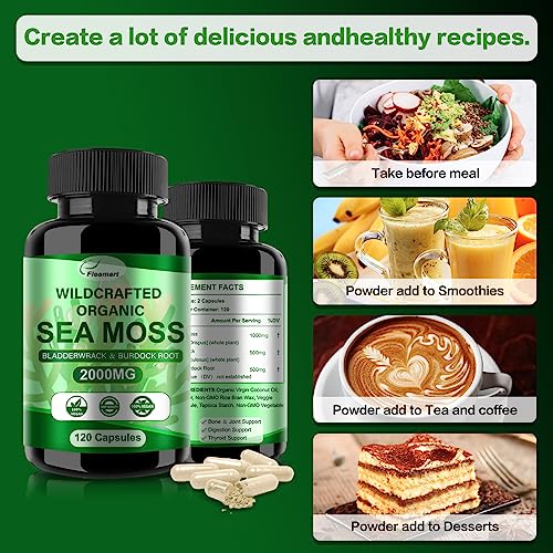 Fleamart 2 Pack Irish Sea Moss Capsules 120ct Raw Organic Sea Moss Wildcrafted Bladder Fleamart uk supplements