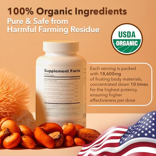 USDA Organic Lions Mane Supplement Capsules with Ashwagandha, Chaga, Reishi, Cordyceps Etta Vita uk supplements