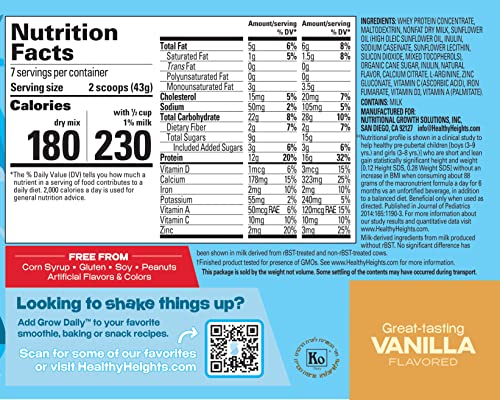 Grow Daily 3+ Shake Mix 7-serving Canister by Healthy Heights - Protein Powder (Vanilla) Healthy Height uk supplements