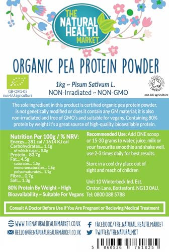 Organic Pea Protein Powder 1kg by The Natural Health Market • 80% Vegan Protein The Natural Health Market uk supplements