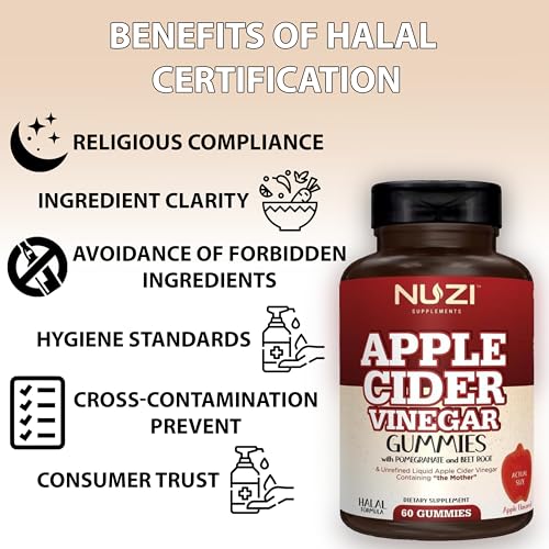NUZI Apple Cider Vinegar Gummies with Pomegranate & Beetroot | 500 mg | Certified Halal NUZI uk supplements