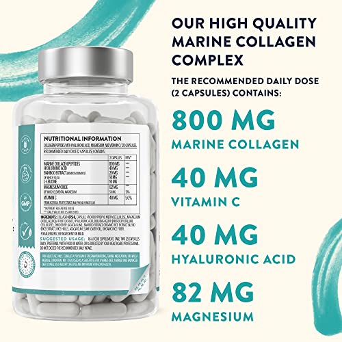 Marine Collagen Tablets for Women and Men with Hyaluronic Acid, Natural Vitamin C & Magnesium - with Pure Collagen peptides AAVALABS uk supplements