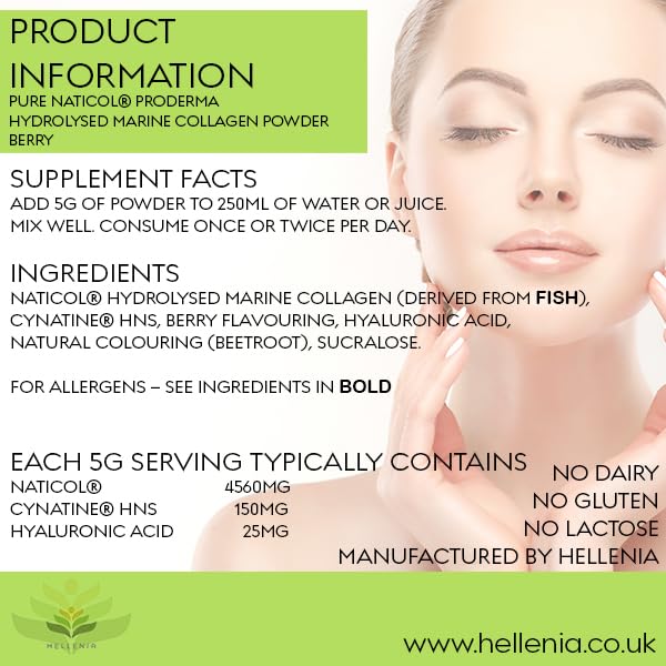 Pure Hydrolysed Marine Collagen Powder 300g | Berry Flavour | Type 1 and 3 Hellenia uk supplements