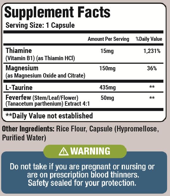 Basic Vigor Migrastil Migraine Support Capsules. Feverfew, Magnesium, Taurine & Vitamin B1 for Migraines Natural Supplement. Made in The USA. Vegan and Gluten Free. Basic Vigor uk supplements