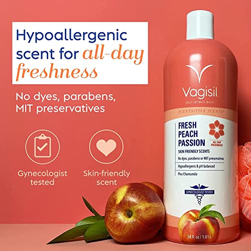 Vagisil Scentsitive Scents Fresh Peach Passion Daily Intimate Wash for Women, Gynecologist Tested Vagisil uk supplements