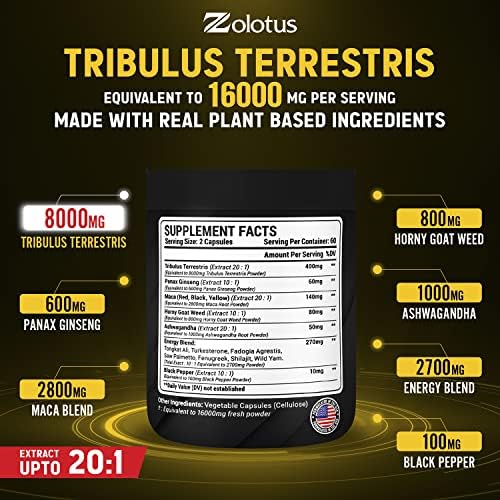 13in1 Tribulus Terrestris Capsules - 16000mg Per Serving with Maca, Horny Goat Weed Zolotus uk supplements