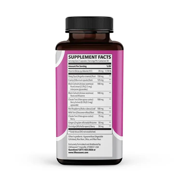 LifeSeasons - PreMense-T - PMS Relief Supplement - Support for Pre-Menstrual Symptoms, Cramping & Breast Tenderness - Nourish Tissue - Ginger Crampbark Dong Quai Chasteberry & Vitamin B6-60 Capsules LifeSeasons uk supplements