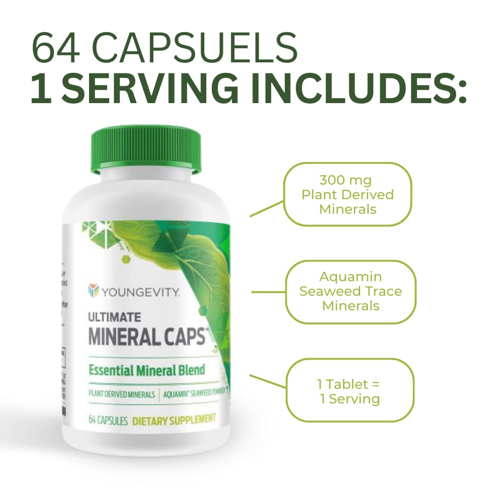 Youngevity Ultimate Mineral Caps™ - 70+ Essential Full Spectrum Trace Minerals - Nutrient-Dense, Derived from Humic & Aquamin Seaweed (64 Capsule) Youngevity uk supplements