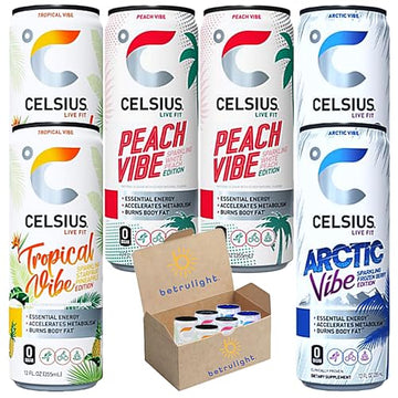 CELSIUS Energy Drink |Functional Essential Energy Drink Peach Vibe, Tropical and Arctic BETRULIGHT uk supplements