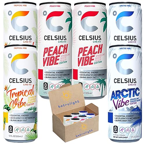 CELSIUS Energy Drink |Functional Essential Energy Drink Peach Vibe, Tropical and Arctic BETRULIGHT uk supplements