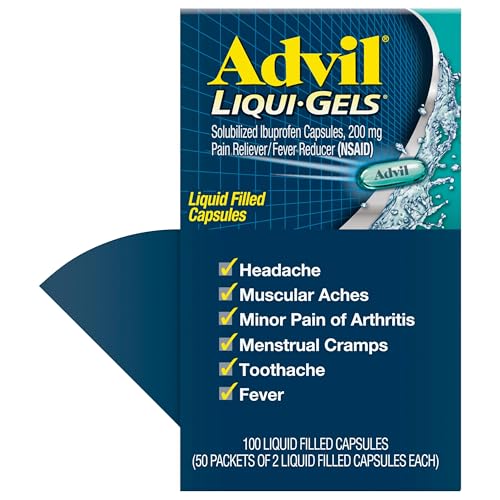 Advil Liqui-Gels Pain Reliever and Fever Reducer, Pain Medicine for Adults with Ibuprofen 200mg for Headache, Backache, Menstrual Pain and Joint Pain Relief - 50x2 Liquid Filled Capsules Advil uk supplements