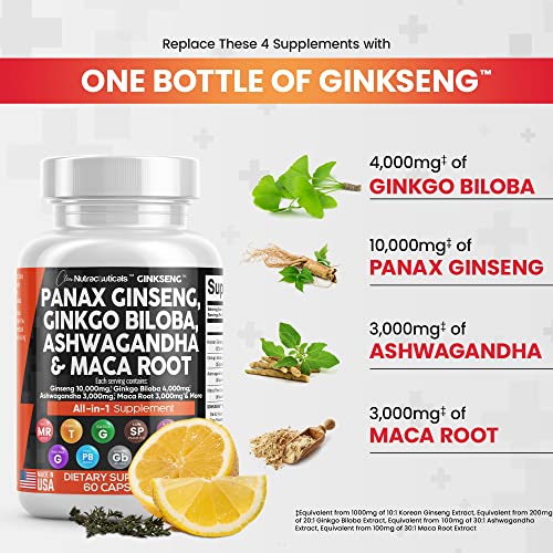 Panax Ginseng 10000mg Ginkgo Biloba 4000mg Ashwagandha Maca Root Clean Nutraceuticals uk supplements