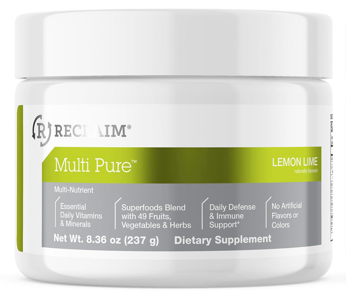 Reclaim Multi Pure Lemon Lime, Immune Support, Vitamin C, Vitamin B Complex, Probiotic, Superfood Powder, Calcium, Magnesium Oxide, (30 Servings) (Lemon Lime) Complete Nutrition uk supplements