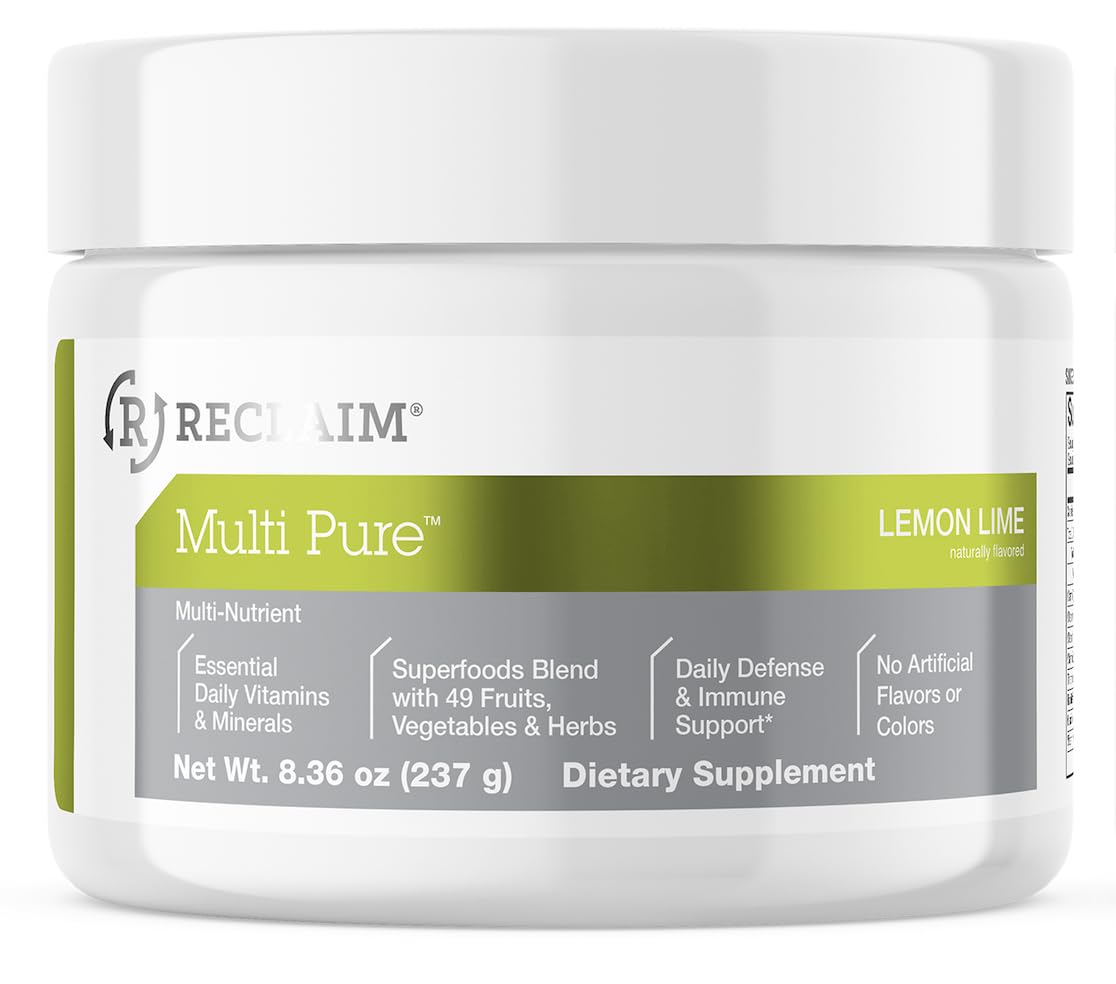 Reclaim Multi Pure Lemon Lime, Immune Support, Vitamin C, Vitamin B Complex, Probiotic, Superfood Powder, Calcium, Magnesium Oxide, (30 Servings) (Lemon Lime) Complete Nutrition uk supplements