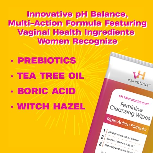 vH essentials Feminine Cleansing Wipes - pH Balanced, Prebiotics, Tea Tree & Aloe, Soothing Witch Hazel vH essentials uk supplements