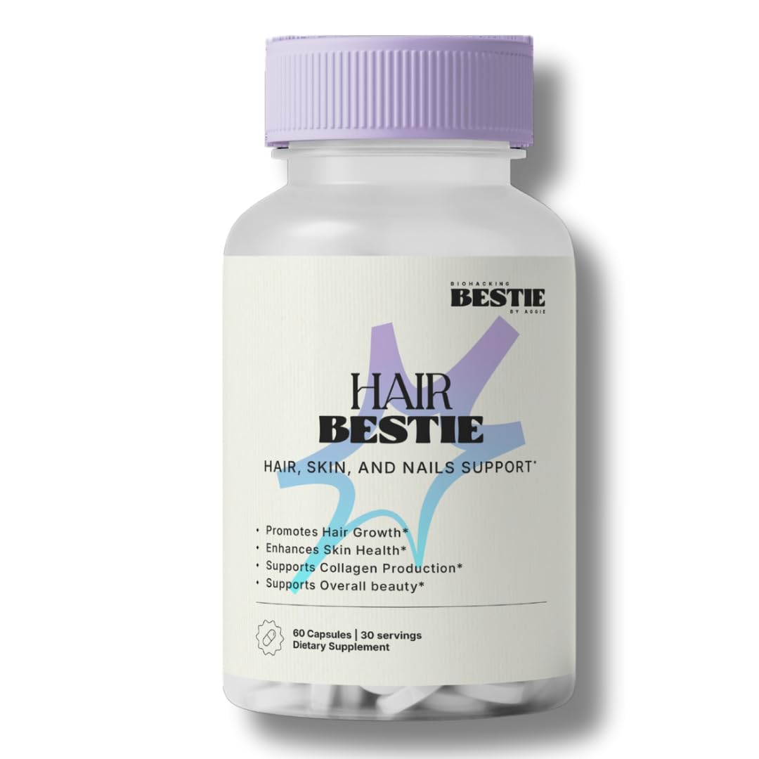 Biohacking Bestie Hair Bestie for Women & Men - Hair Growth Supplement with Biotin, Collagen, Vitamin B5, & Keratin, Support for Skin Health & Nails - 60 Capsules Biohacking Bestie uk supplements