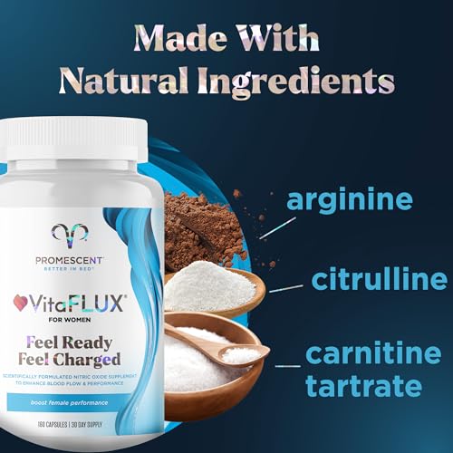 Promescent VitaFLUX Women's Nitric Oxide Booster Supplement, Boost Energy & Performance - Therapeutic Dose of Essential Amino Acids L Arginine, L Citrulline, L Carnitine, Zinc (180 Capsules) Promescent uk supplements