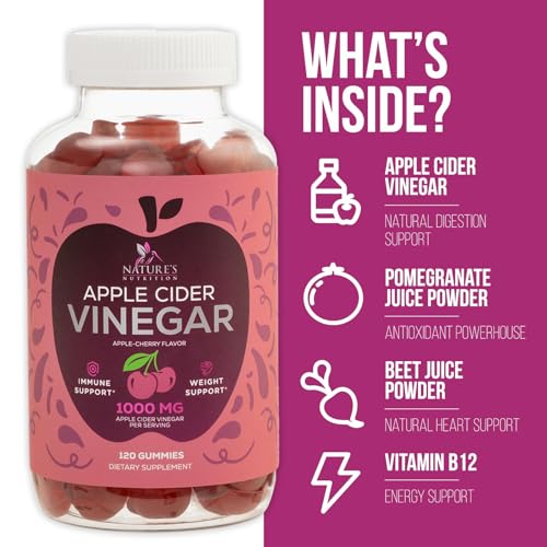 Vegan Apple Cider Vinegar Gummies | Max Strength 1000mg | Gelatin-Free, Vegan, Non-GMO Nature's Nutrition uk supplements
