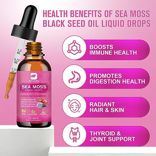3000mg Sea Moss Liquid Drops - Black Seed Oil & Irish Sea Moss Gel B BEWORTHS uk supplements