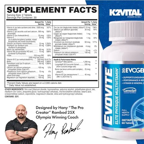 Evogen Evovite - Elite Physique Multivitamin for Women & Men | Advanced Formula for Endurance, Recovery, & Joint Health | Evogen uk supplements