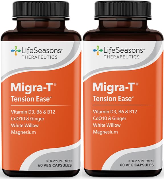 LifeSeasons Migra‑T - White Willow Bark, Magnesium, CoQ10 & Ginger - 60 Count (Pack of 2) LifeSeasons uk supplements