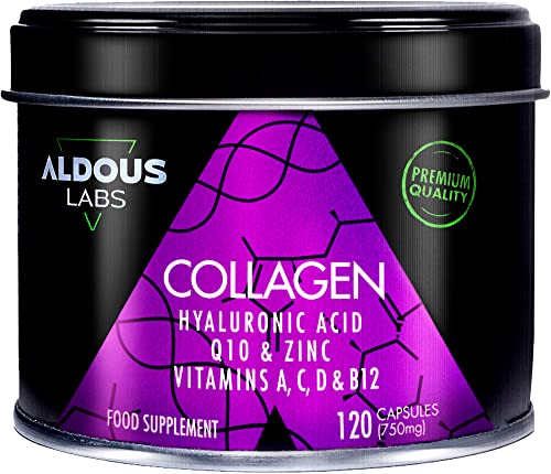 120 Capsules - Collagen with Hyaluronic Acid + Coenzyme Q10 + Vitamin C, A, D and B12 + Zinc Aldous Labs uk supplements