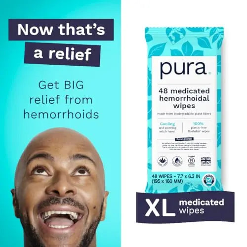 Pura Flushable Hemorrhoid Wipes XL, 48 Count, Medicated with Cooling Witch Hazel, Aloe & Coconut Oil, Fast Relief, Fragrance-Free, 100% Plastic-Free Pura uk supplements