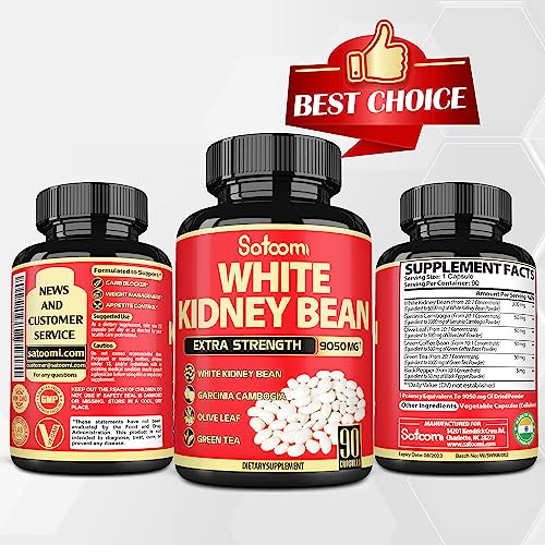 Pure White Kidney Bean Extract Capsules - 6 Herbal Ingredients 9050 mg Equivalent Satoomi uk supplements