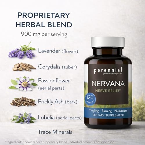 Perennial Nervana – Herbal Nerve Support for Tingling, Burning & Numbness Relief – Promotes Calm Focus & Stress Resilience – Non-Drowsy Mood Balance – 120ct* Perennial uk supplements