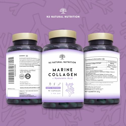 Marine Collagen with Hyaluronic Acid for Skin Care, Hair Care, Joints. Magnesium, Vitamin C. Hydrolysed Collagen Supplements N2 Natural Nutrition uk supplements