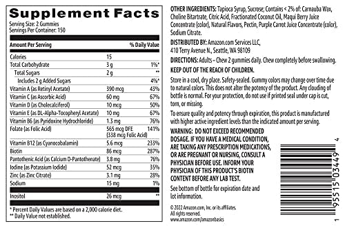 Amazon Basics Adult Multivitamin Gummies, Mixed Berry & Cherry, 150 Gummies, 75-Day Supply Amazon Basics uk supplements