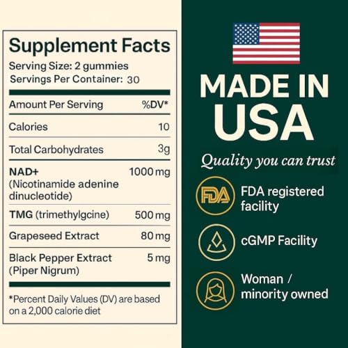 b.Ready NAD+ Gummies, Premium 1000 mg NAD Supplement with 500 mg TMG, Grape Seed & Black Pepper Extract – NAD+ for Healthy Aging, Cellular Energy & Antioxidant Support, Vegan, Sugar-Free, 60 Count b.Ready uk supplements