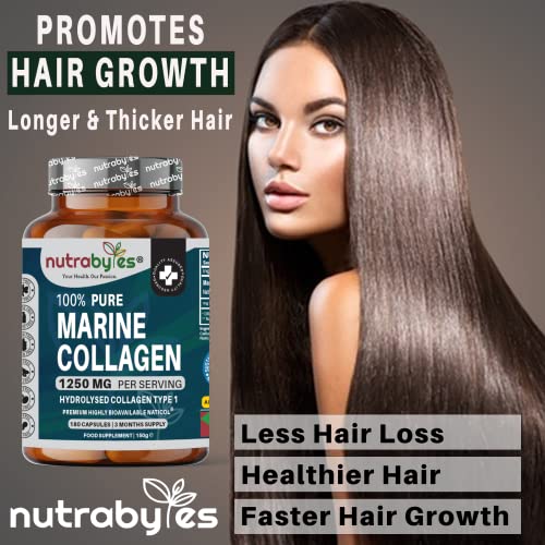 High Strength Marine Collagen Capsules - 1250mg Hydrolysed Collagen Supplement NUTRABYTES uk supplements