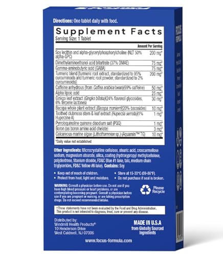 Focus Formula Nootropic Brain Supplement, Focus Capsules for Concentration, Supports Energy, Brain Booster with GABA, DMAE, and BACOPA, Memory Support Supplement, Cognitive Support, 60 Veggie Tablets Focus Formula uk supplements
