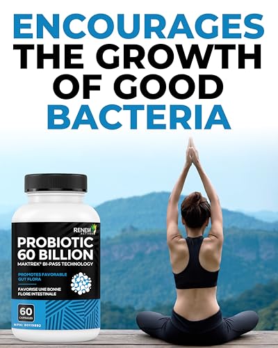 Renew Actives Probiotic Supplement for Digestive Health 60 Billion CFU per 2 Capsules - Advanced Formula with Prebiotic Benefits - Supports Gut Flora Balance & Wellness - Made in Canada - 60 Capsules Renew Actives uk supplements