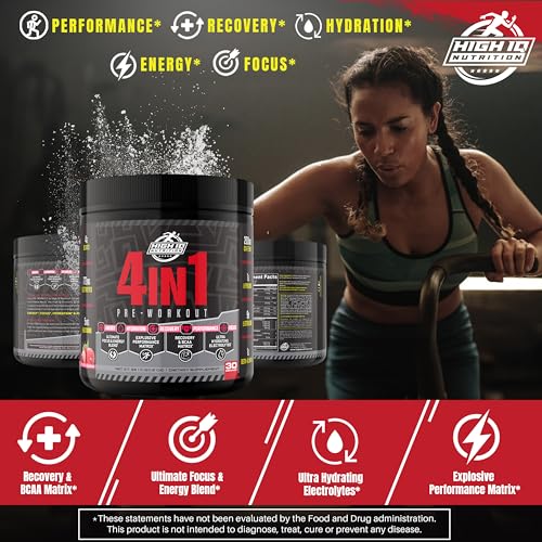 High IQ Nutrition 4 in 1 Lychee Flavored Pre Workout Powder 200mg Caffeine | Energy, Focus High IQ Nutrition uk supplements