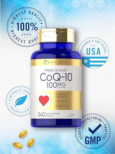 Carlyle CoQ10 100mg | 240 Softgels | Mega Q-Sorb Coenzyme Q-10 | with Black Pepper Carlyle uk supplements