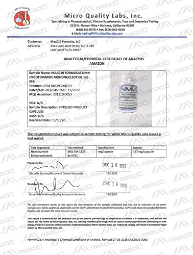 MAAC10 NMN Supplement Real Nicotinamide Mononucleotide (NMN 125mg Capsules). The Most Powerful NAD+ Precursor More Stable Than Riboside. We use 99% Pure Pharmaceutical Grade Stabilized NMN (30 Count) MAAC10 uk supplements